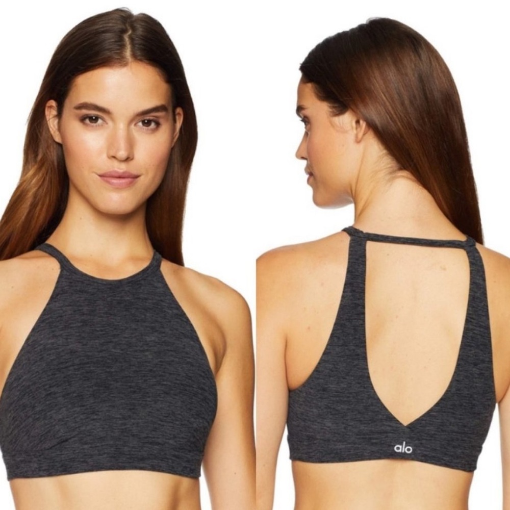 ALO Yoga Lotus Sports Bra- Dark Heather Gray